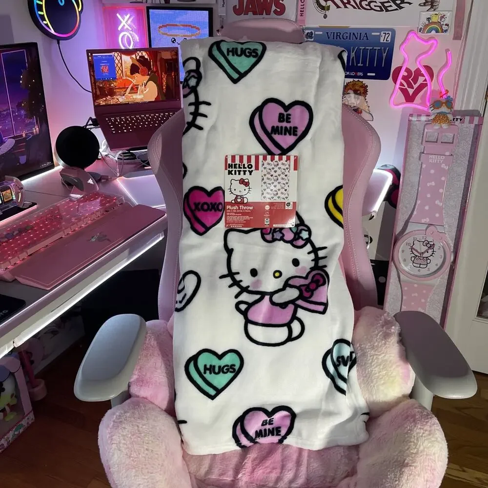 Hello Kitty Throw Blanket Valentine Love Conversation Candy Hearts 2025 Sanrio